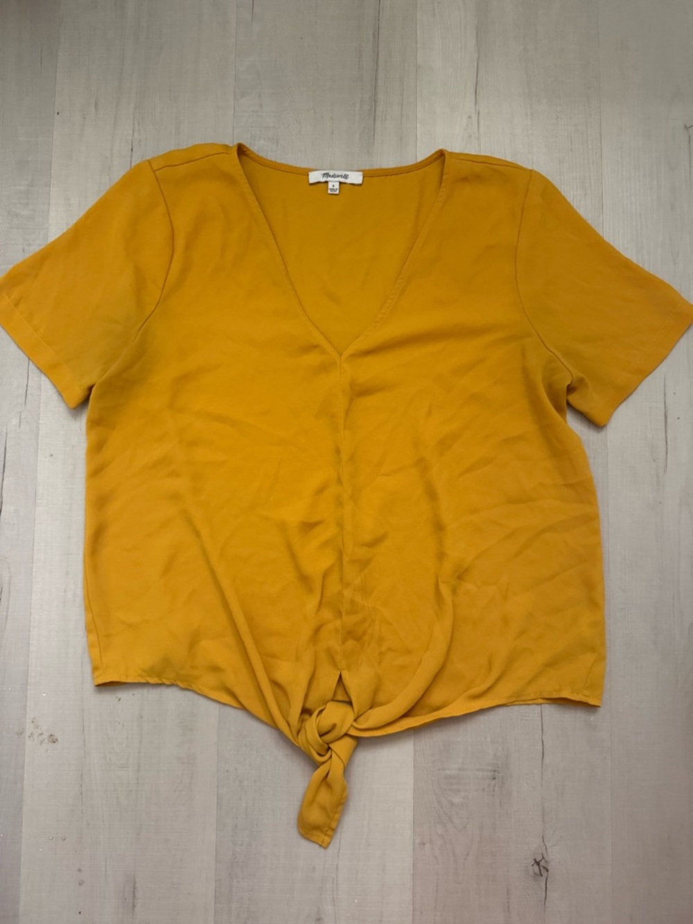 Madewell Mustard V-Neck Tie-Front Crop Tee
